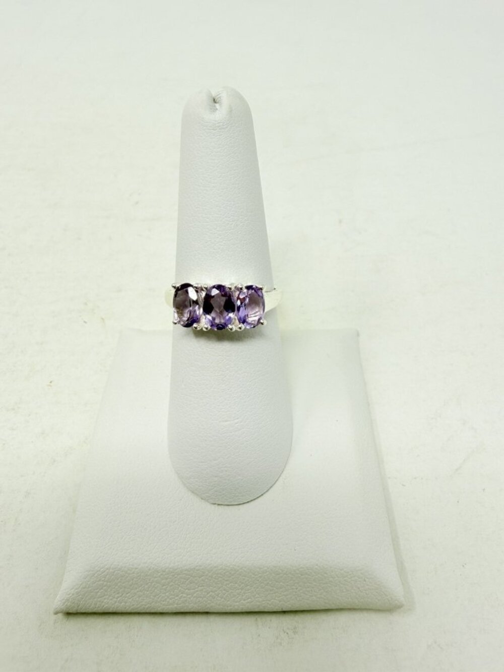 Shop LC Rose De France Amethyst Oval 3 Stone Size 7 Ring in Sterling Silver 5527